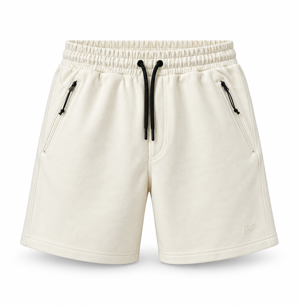 Cream Drawstring Shorts with Zip Pockets
