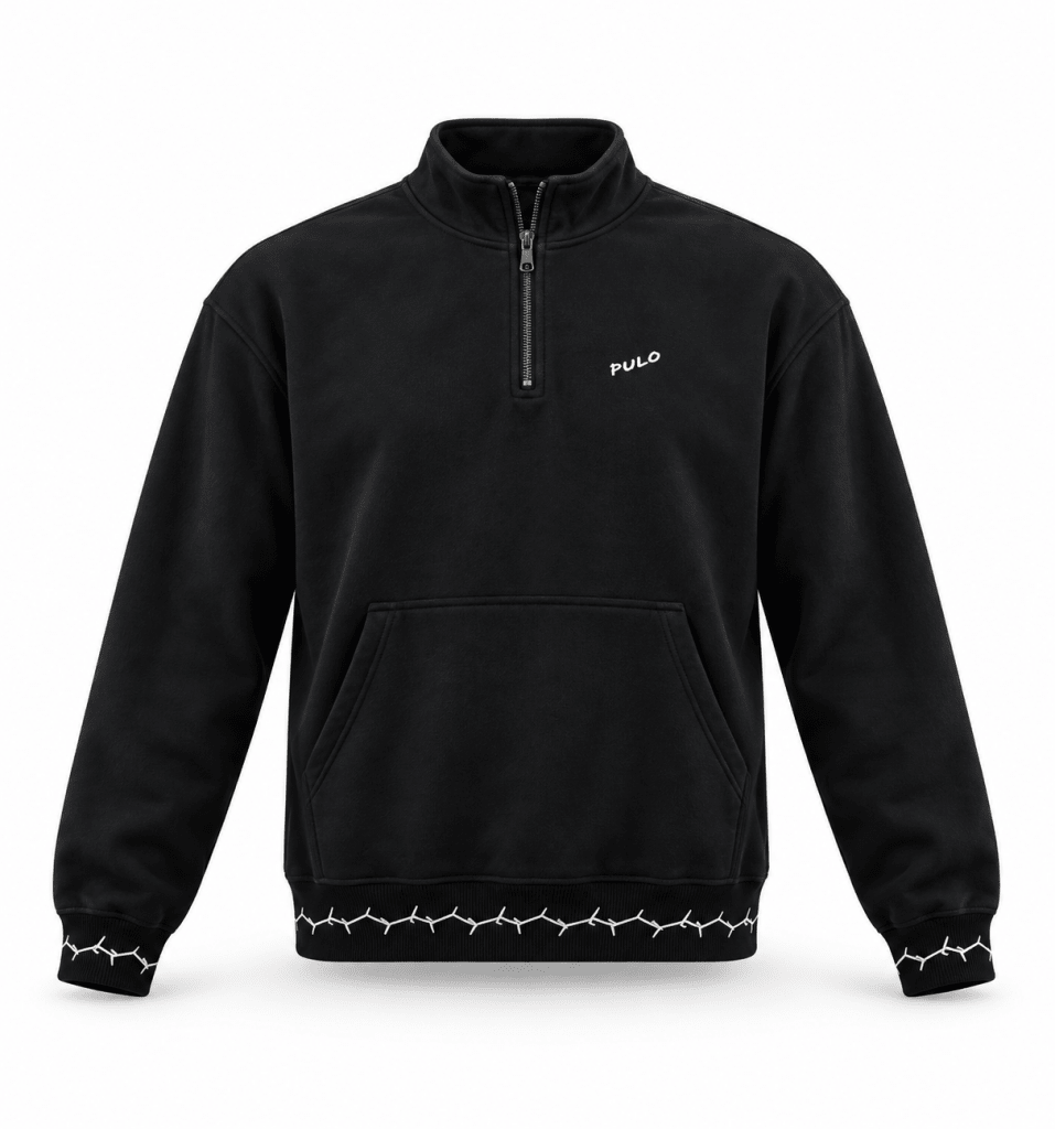Black Quarter-Zip Sweatshirt with White Contrast Trim - Darkdxb