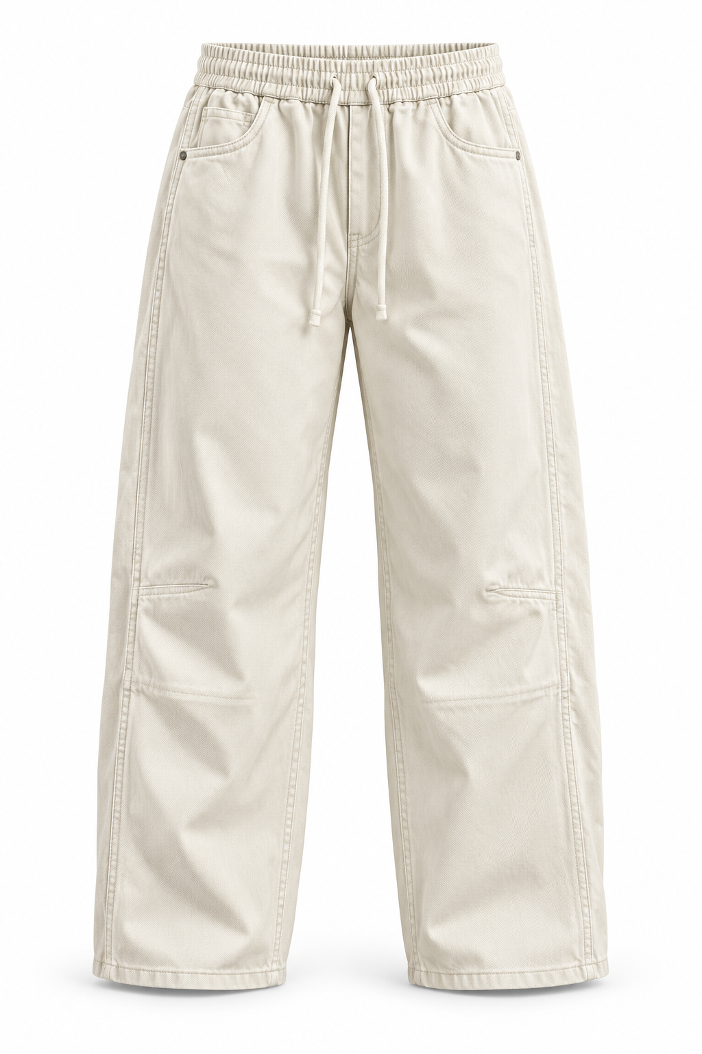 Cream Wide-Leg Drawstring Pants