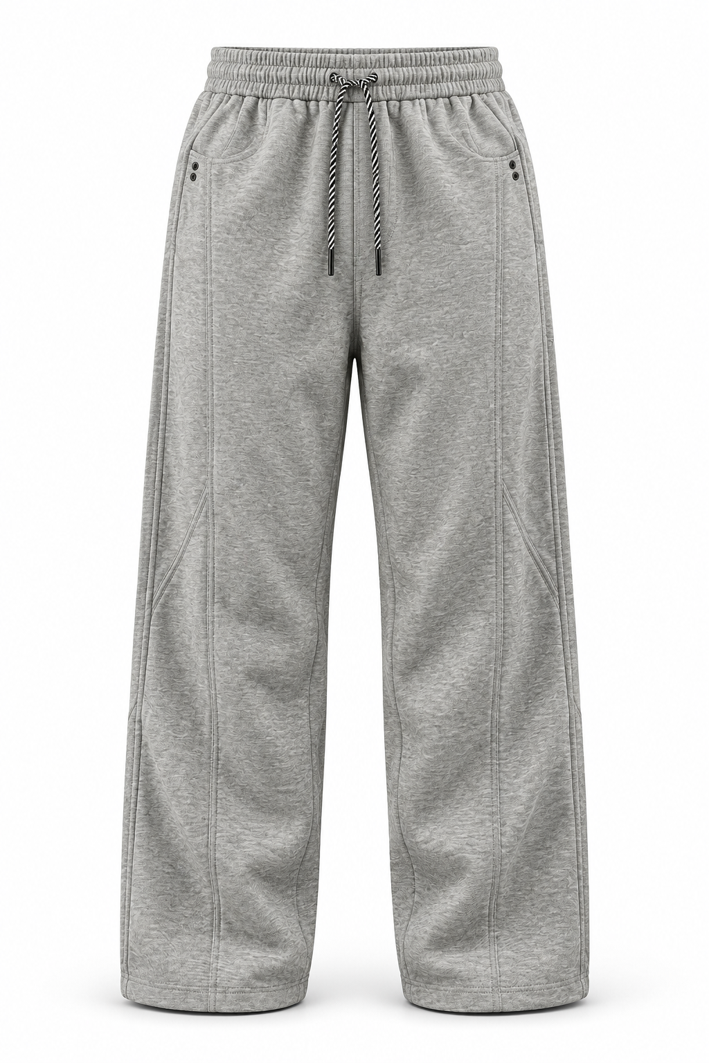 Heather Grey Wide-Leg Contrast Drawstring Pants
