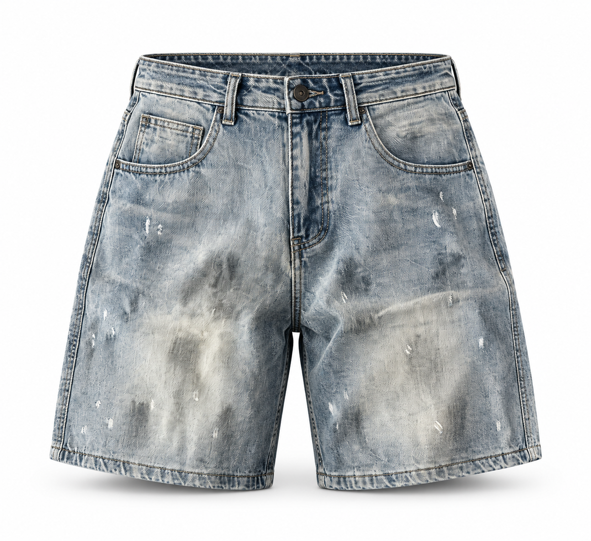 Light-Wash Distressed Denim Shorts