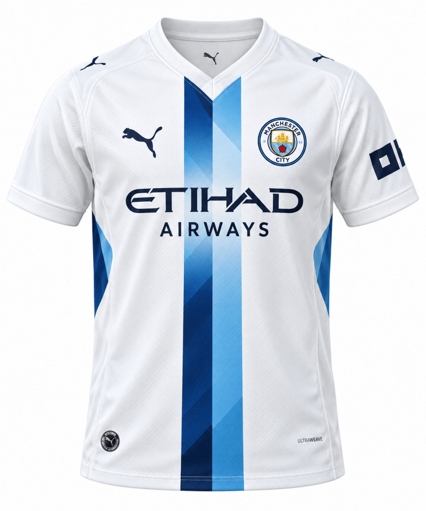 Manchester City White Away Jersey – Player Version - Darkdxb