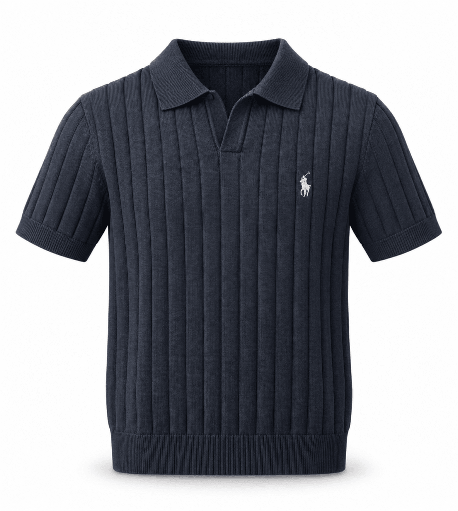 Midnight Navy Vertical Ribbed Polo Shirt - Shirts - Darkdxb