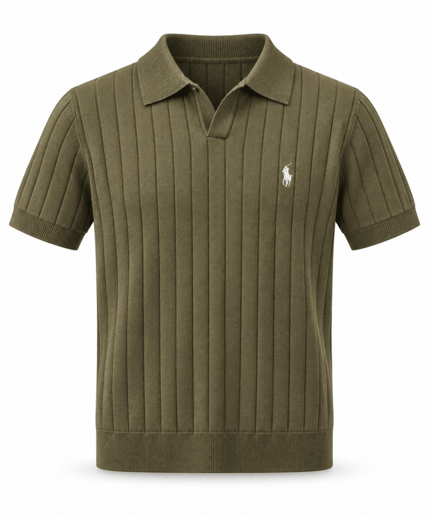 Olive Brown Vertical Ribbed Polo Shirt - Shirts - Darkdxb