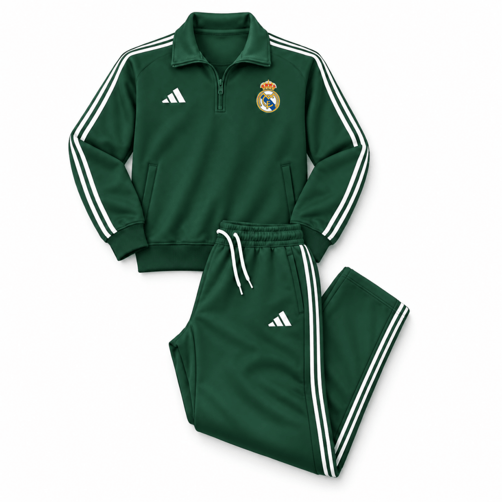 Real Madrid Quarter-Zip Tracksuit Set – Dark Green - Tracksuits - Darkdxb