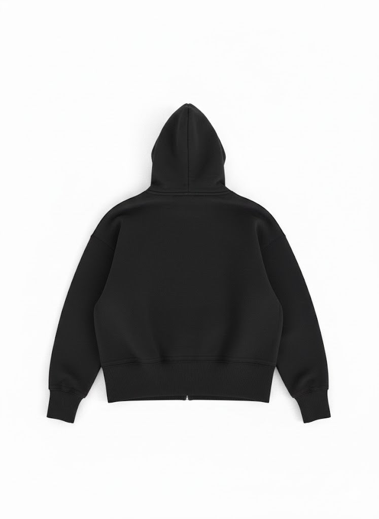STWD Boxy Fit Full-Double Zip Hoodie – Core Black - Darkdxb