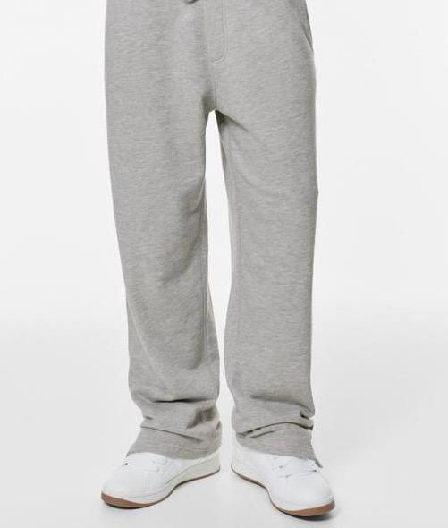 STWD Heather Grey Wide-Leg Joggers with Side Slits - Darkdxb