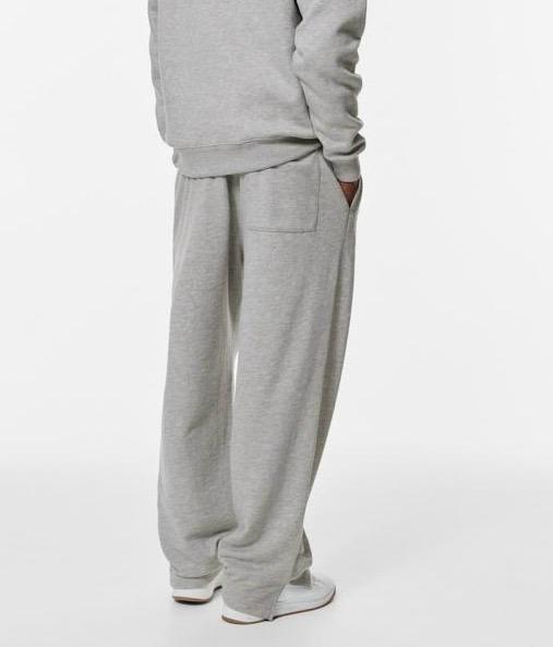 STWD Heather Grey Wide-Leg Joggers with Side Slits - Darkdxb