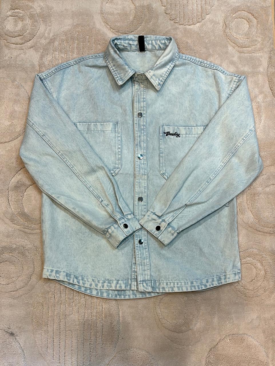 Vonshy Light Wash Blue Denim Shacket - Oversized Fit