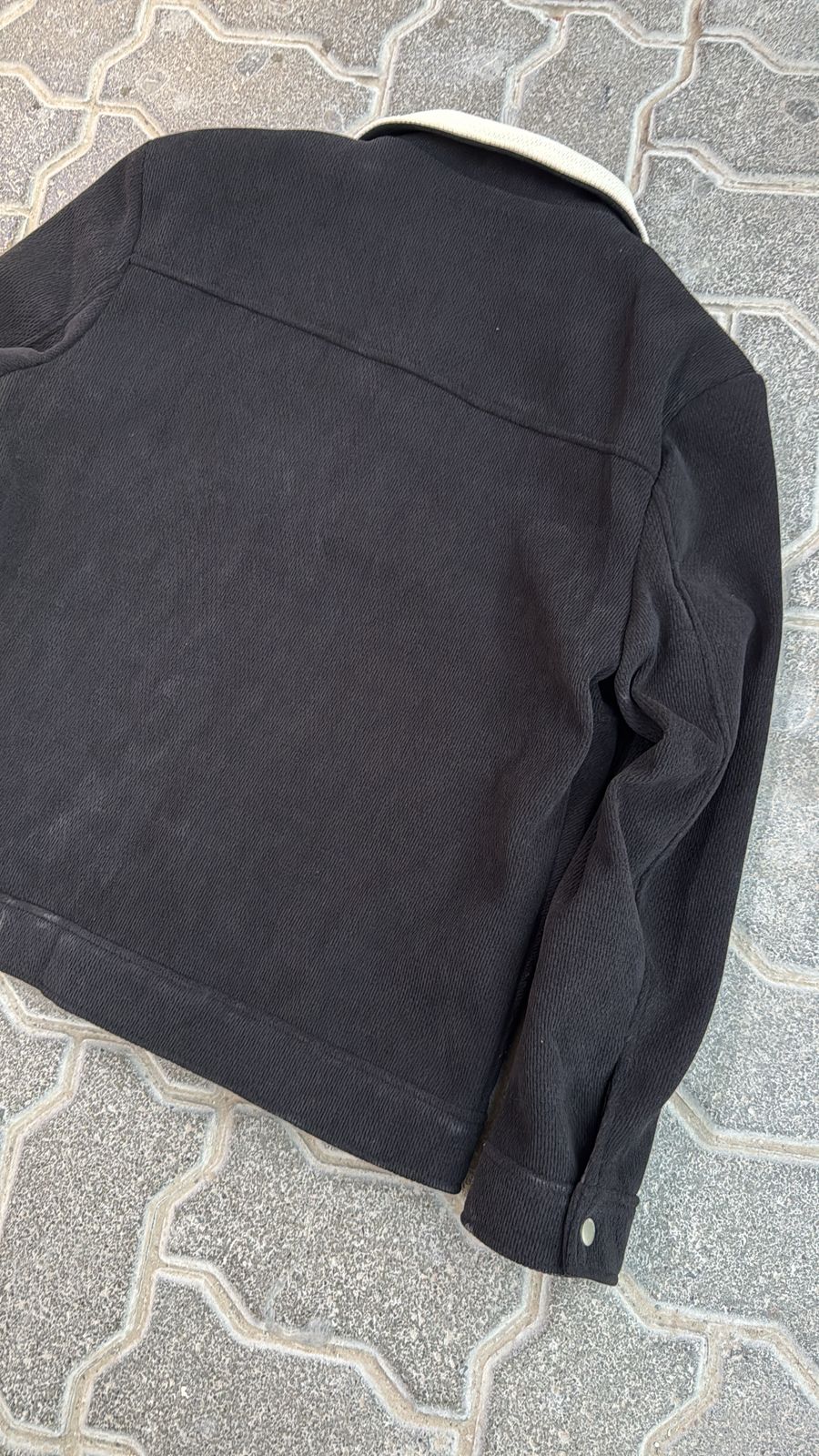 Black Textured Workwear Jacket with Contrast Collar