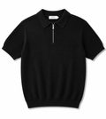 Premium Black Knit Zip Polo Shirt – Textured Short Sleeve Casual Sweater