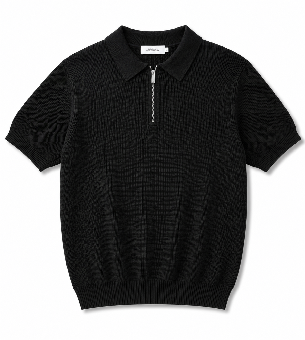 Premium Black Knit Zip Polo Shirt – Textured Short Sleeve Casual Sweater
