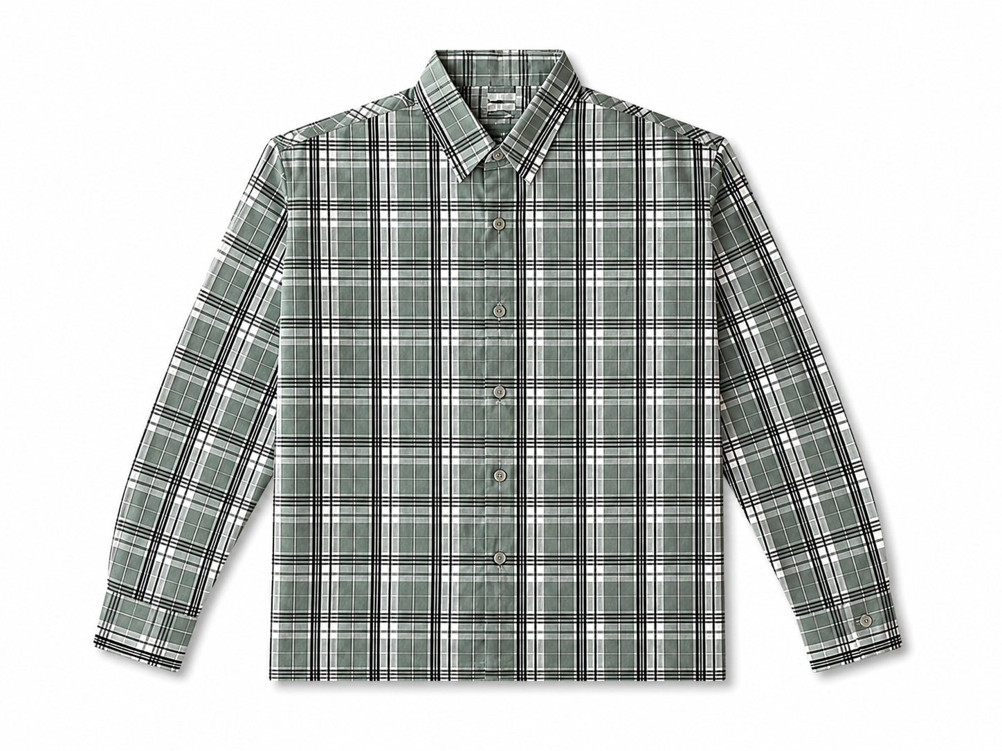 Dark Men's Sage Green Plaid Button-Up Shirt – Long Sleeve Casual Checkered Shirt