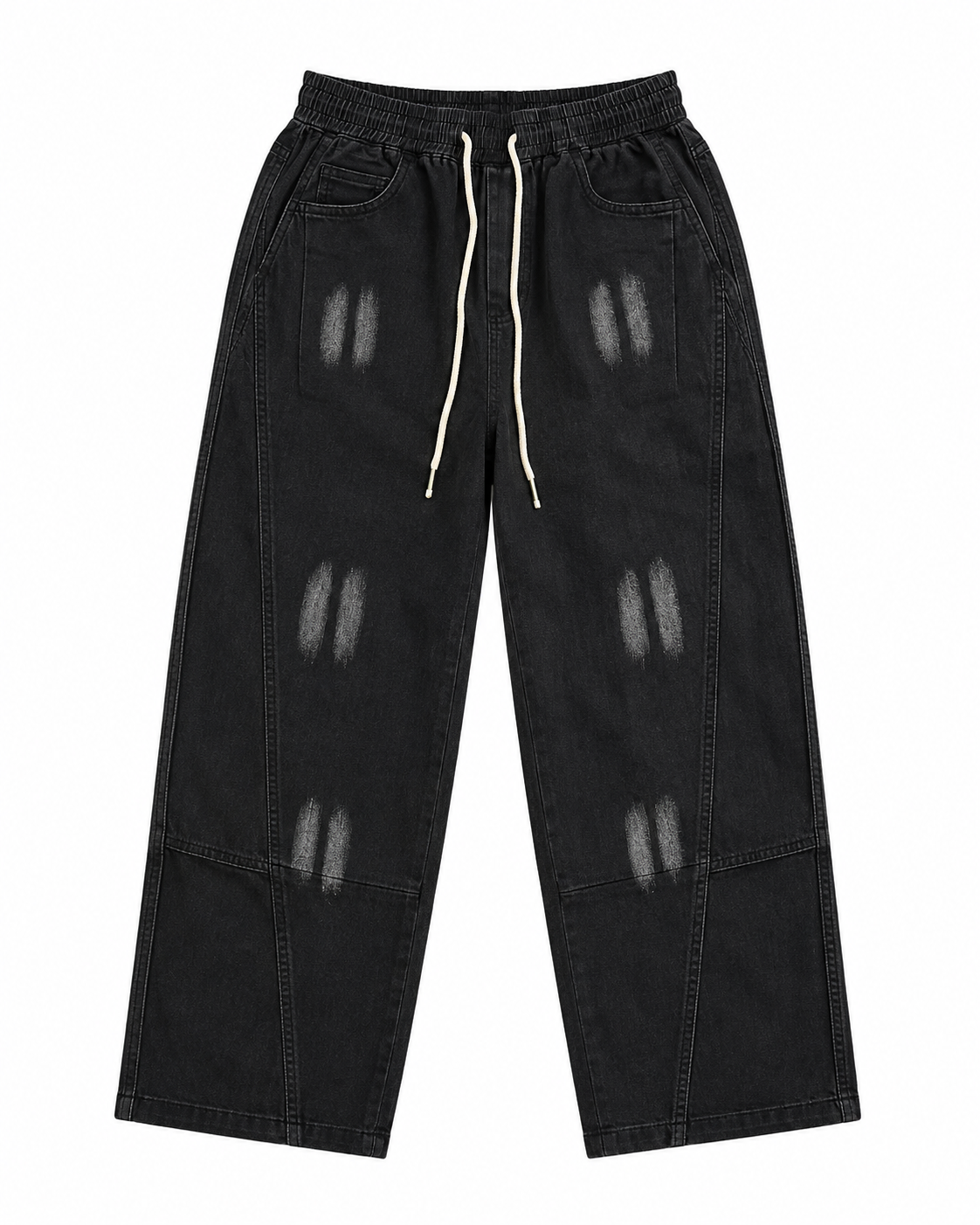 Black Distressed Wide-Leg Jogger Pants