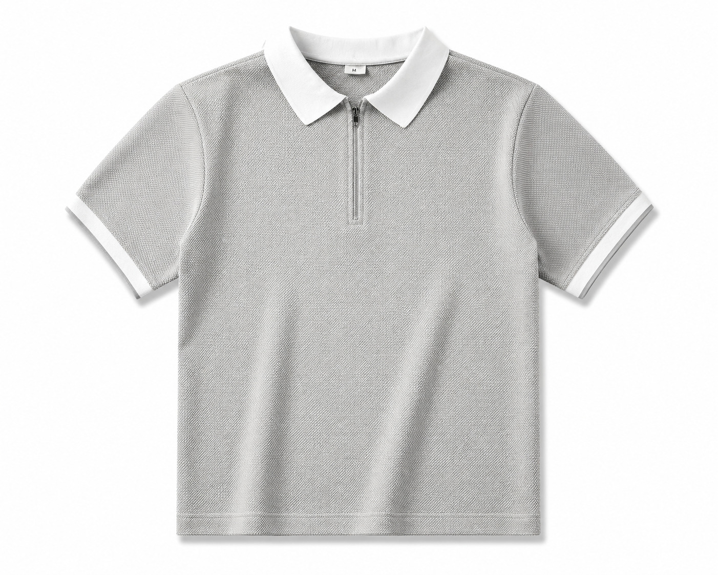 Elite Light Grey Textured Zip Polo Shirt – Premium Smart Casual Knit Polo