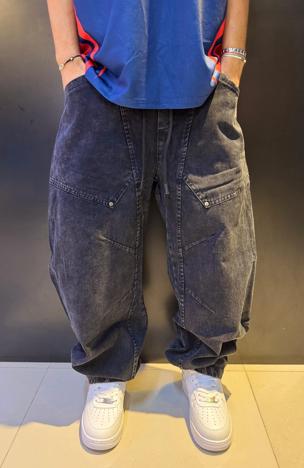 Stone-Washed Baggy Denim Pants