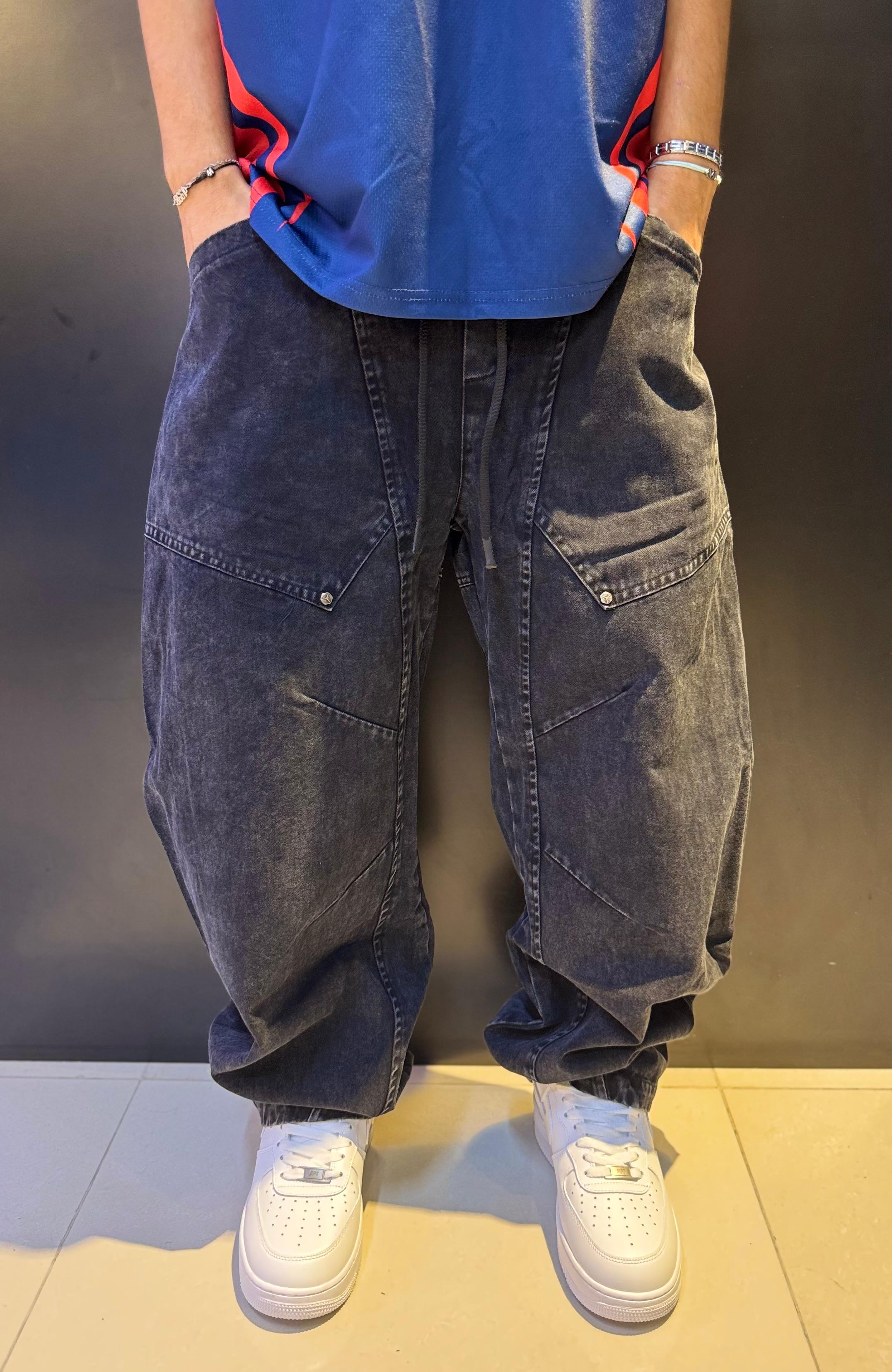 Stone-Washed Baggy Denim Pants