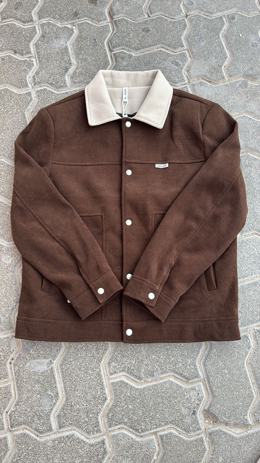 Brown Corduroy Workwear Jacket with Contrast Collar