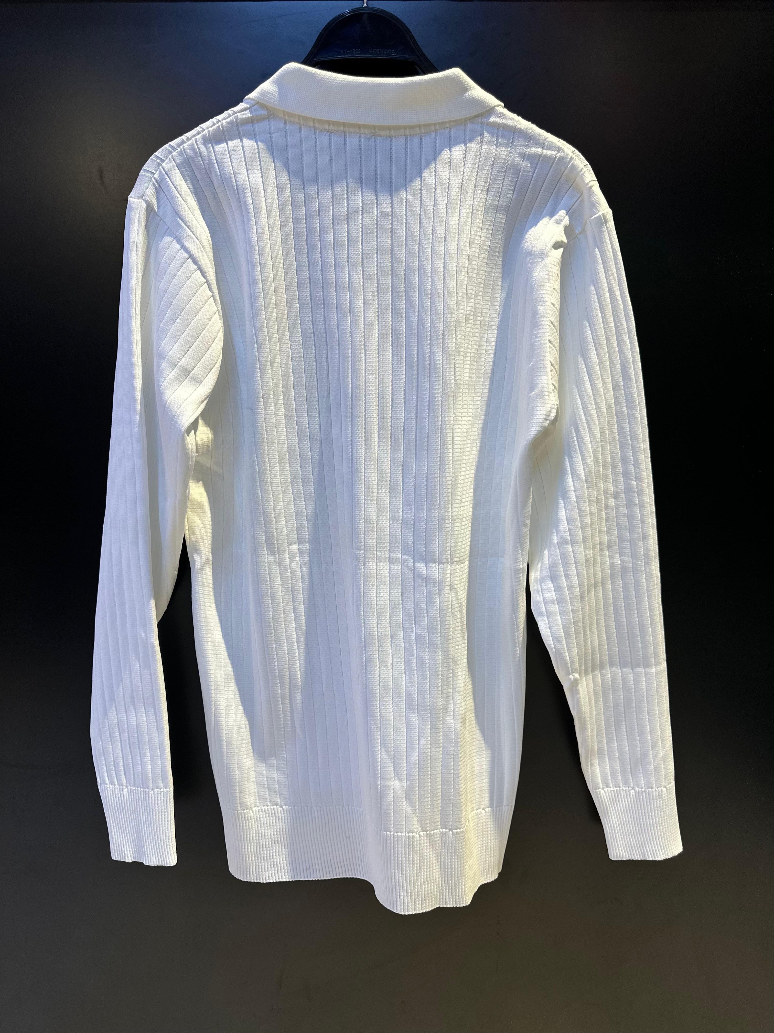 Zara White Ribbed Knit Zip-Up Polo Sweater