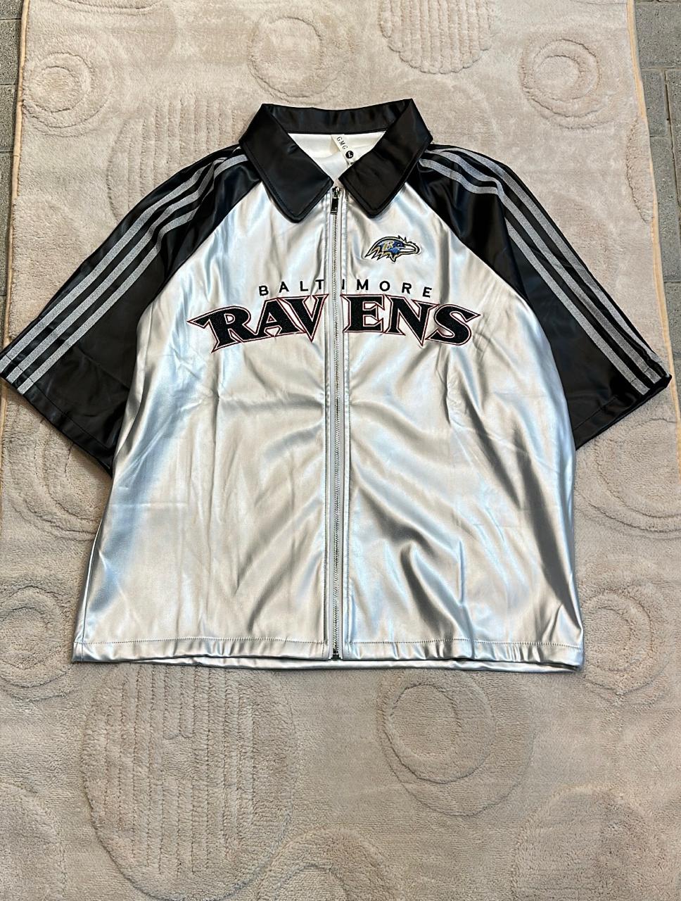 Baltimore Ravens Shiny Silver Short-Sleeve Full-Zip Jacket | Retro Sportswear Jersey