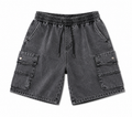 Charcoal Washed Denim Cargo Drawstring Shorts
