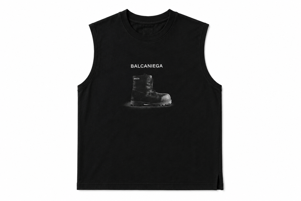 Black Balcaniega Graphic Sleeveless Muscle Tee