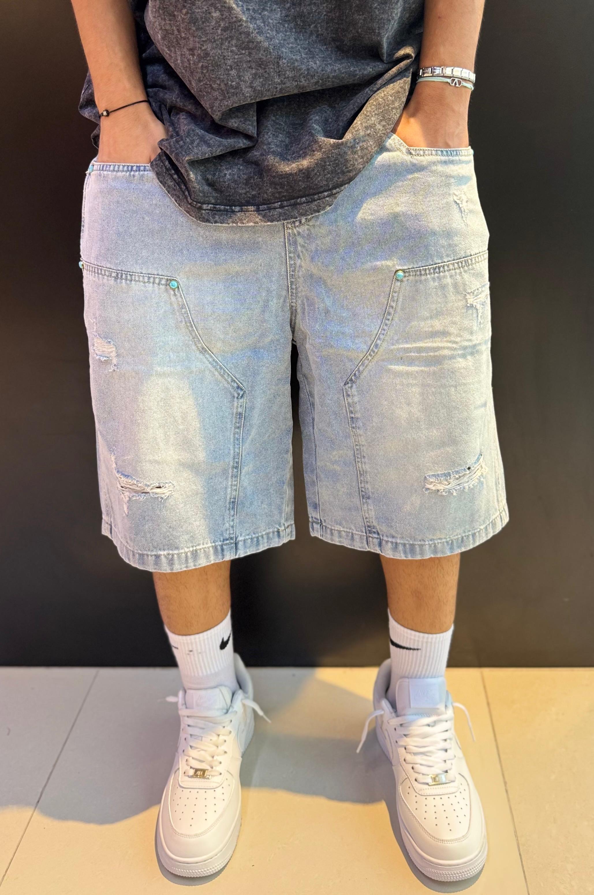 Light Wash Distressed Denim Shorts