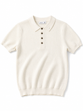 Men’s Cream Ribbed Knit Polo Shirt – Slim Casual Fit
