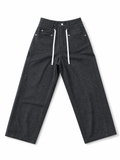 Men’s Charcoal Wide-Leg Denim Pants – Drawstring Casual Fit