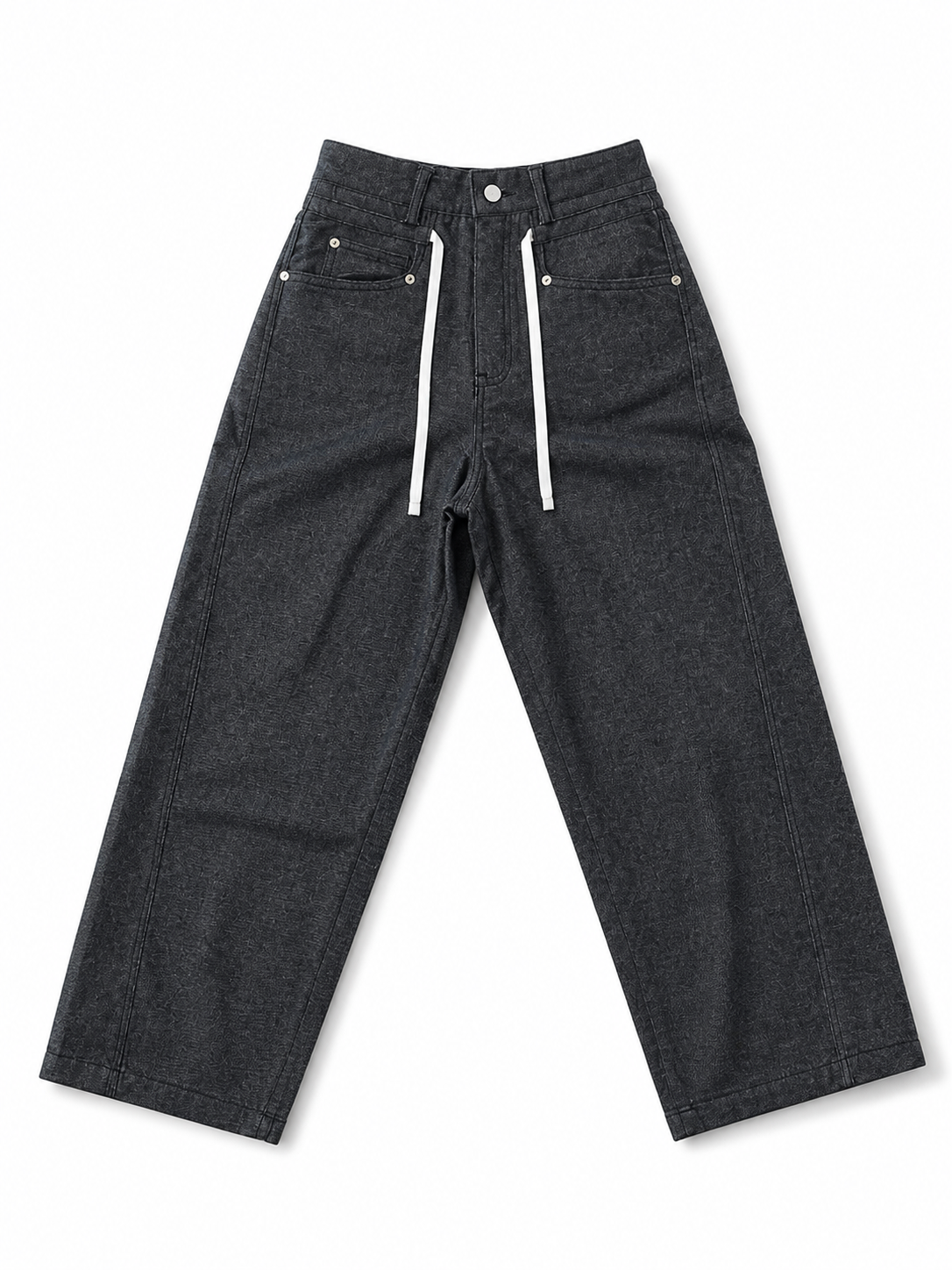 Men’s Charcoal Wide-Leg Denim Pants – Drawstring Casual Fit