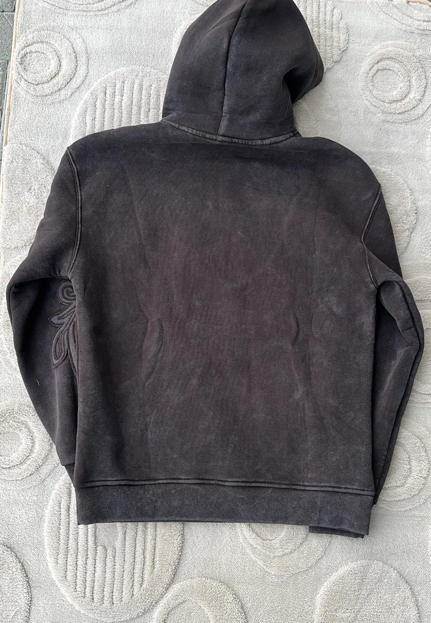 Brown POLI Vintage Dark Brown Washed Hoodie - Embossed Celtic/Knot Graphic Sleeve