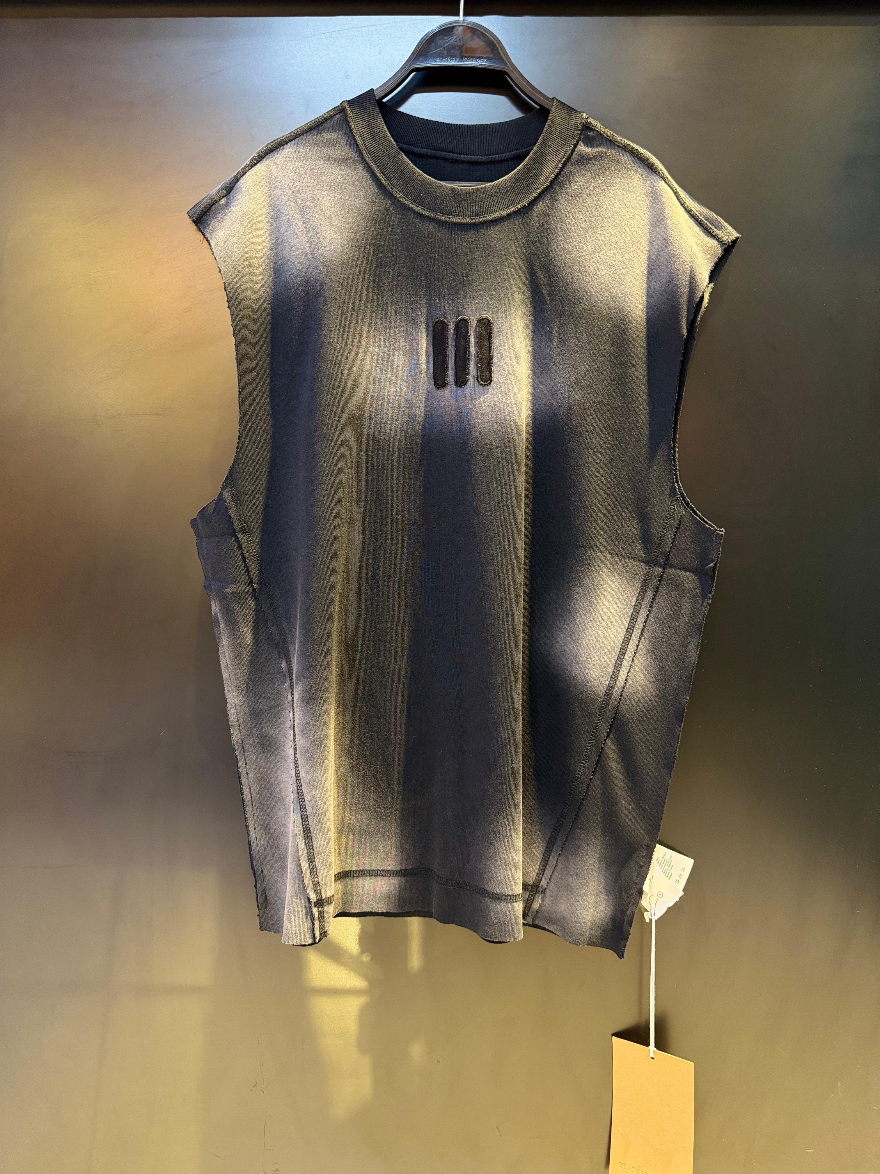 Washed Black Sleeveless Top with Triple Bar Detail