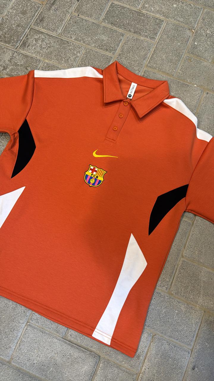 FC Barcelona Nike Oversized Polo - Vibrant Orange/Black/White Panel Design