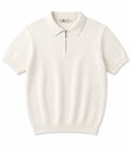 Premium White Knit Zip Polo Shirt – Textured Short Sleeve Casual Sweater