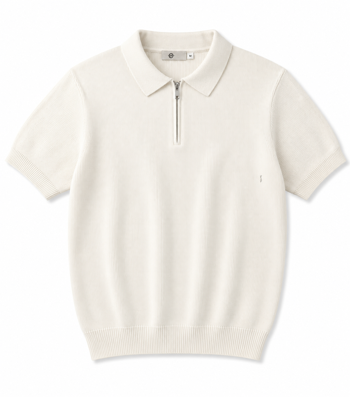 Premium White Knit Zip Polo Shirt – Textured Short Sleeve Casual Sweater