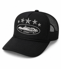 Midnight Yacht Star Embroidered Trucker Cap – Black