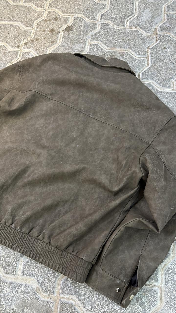 Men's Distressed Faux Suede Blouson Jacket in Earth Tone