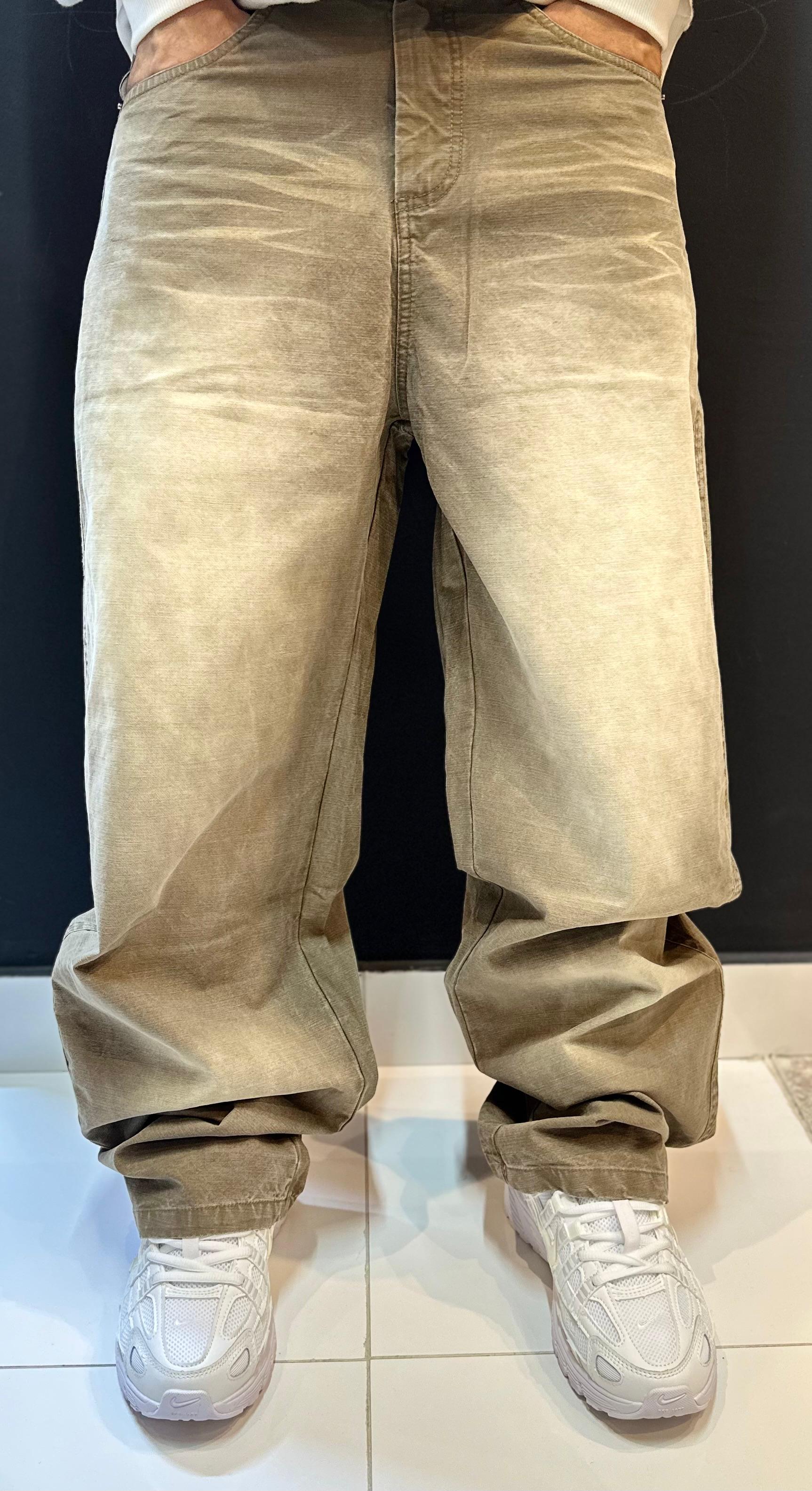 Vintage-Washed Oversized Khaki Trousers