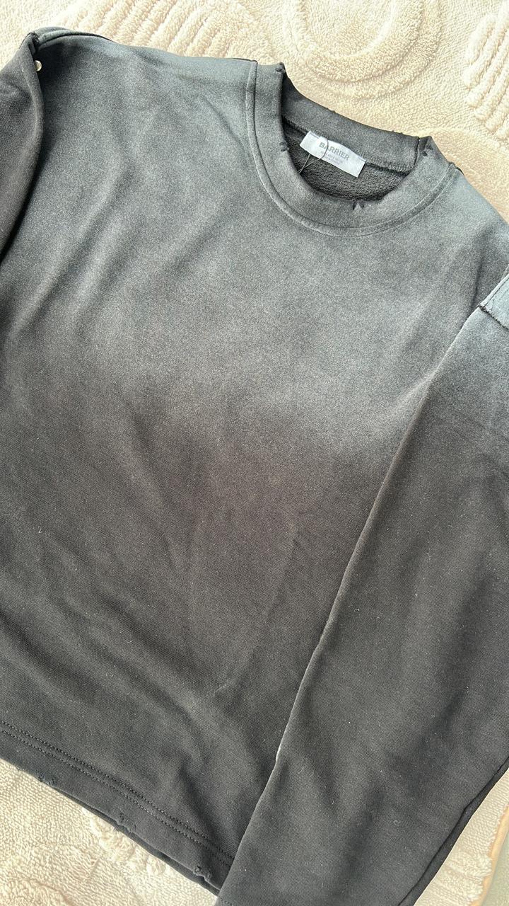 Barrier Ombré Black/Grey Distressed Crewneck Sweatshirt - Faded Dip-Dye Pullover