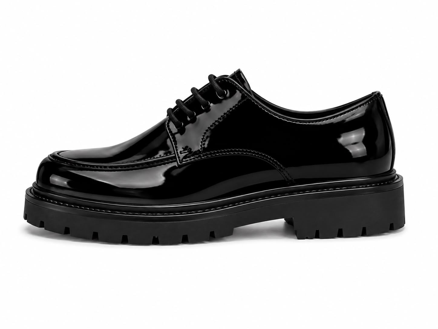 Black Men's Lace-Up Formal Shoes, Teenager Derby Shoes, Thick Sole Commuter Leather Shoes With High-End Feel, Black Chunky Lace-Up Fashionable Men's Shoes, Wedding Shoes