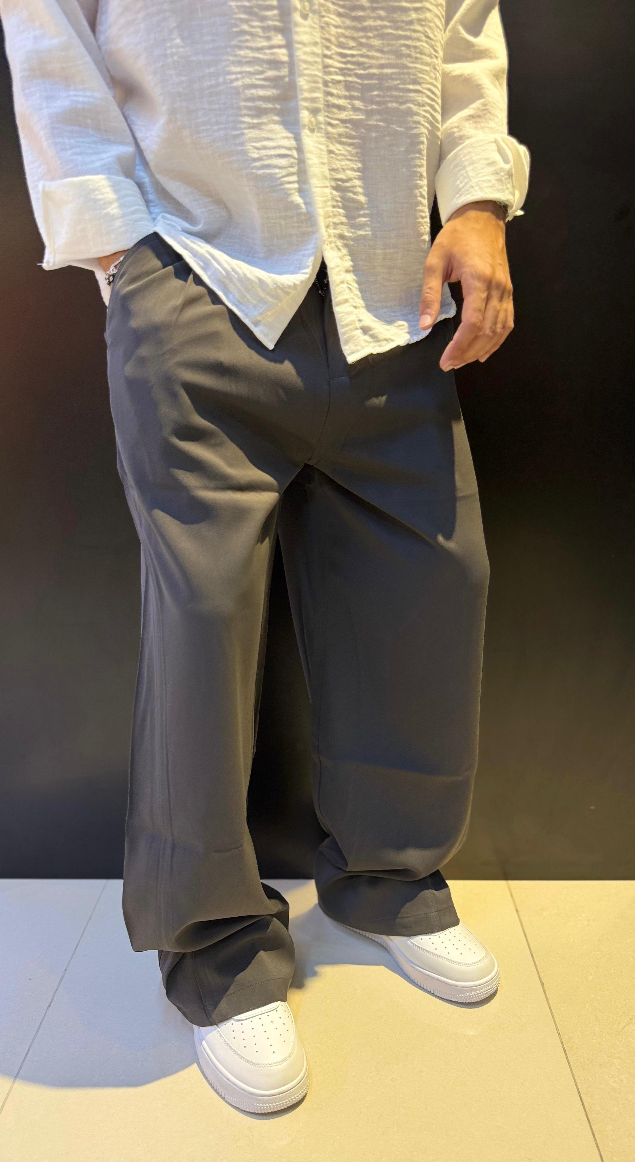 Men's Dark Grey Wide-Leg Trousers