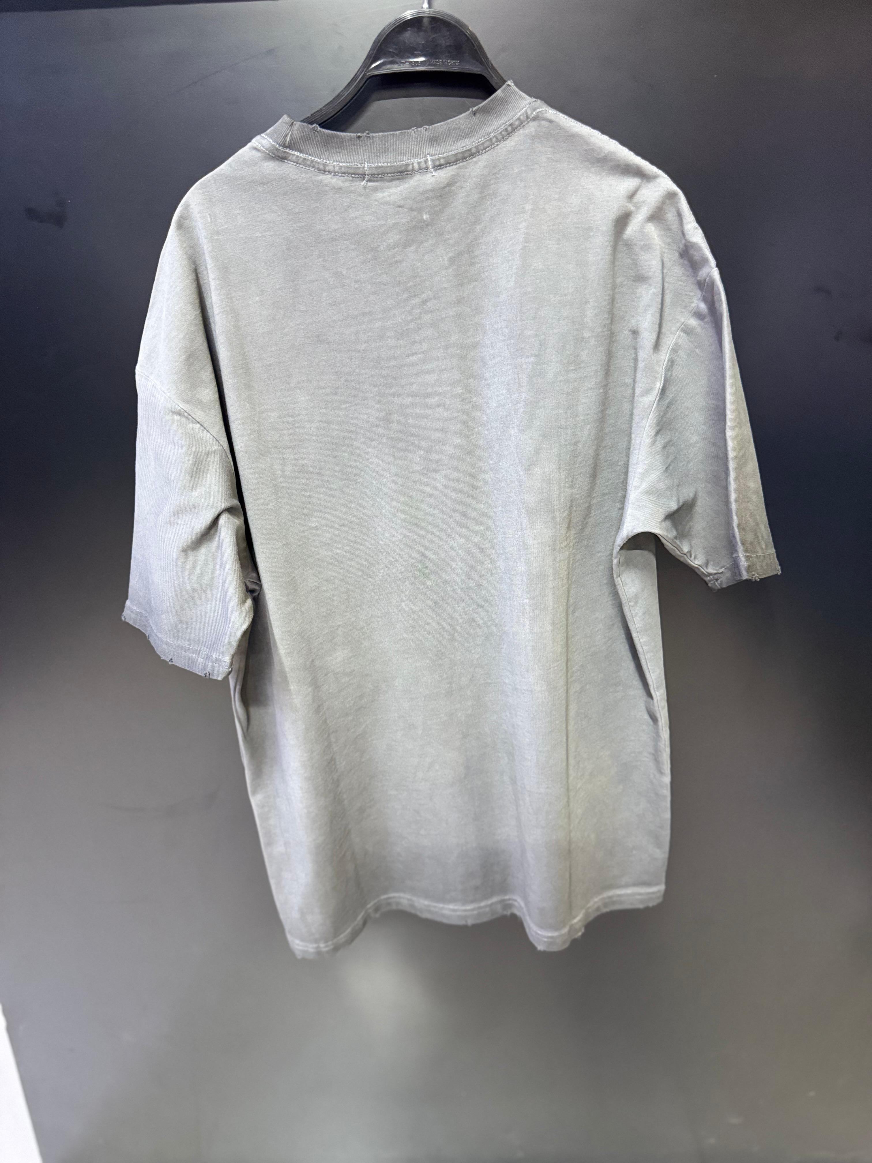Washed Grey Oversized T-Shirt - Distressed Finish Crew Neck Tee