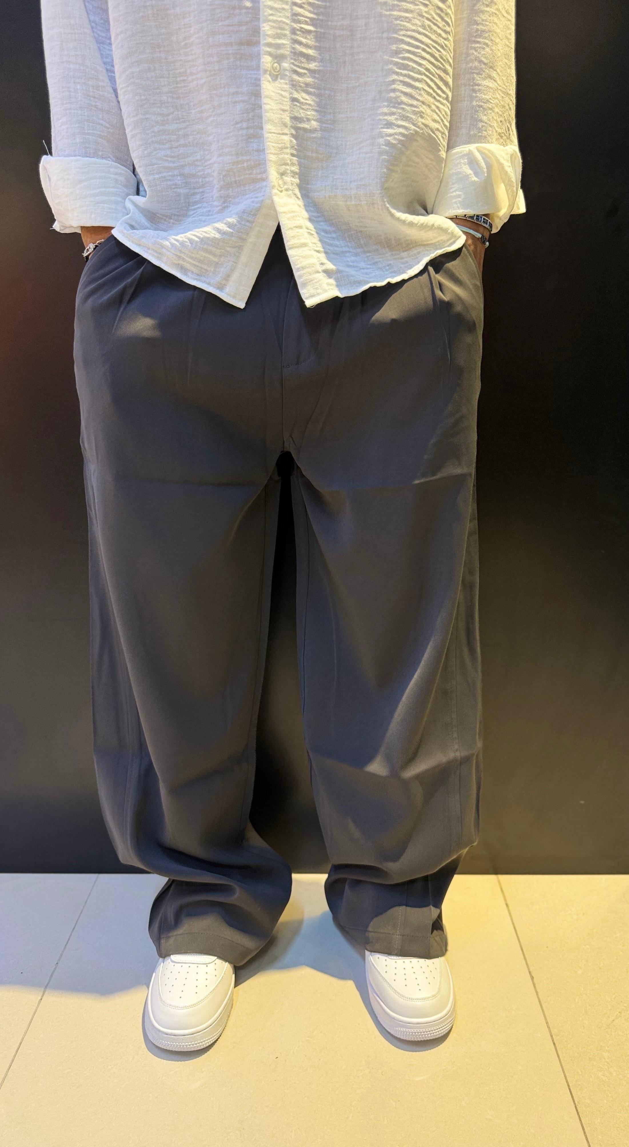 Men's Dark Grey Wide-Leg Trousers