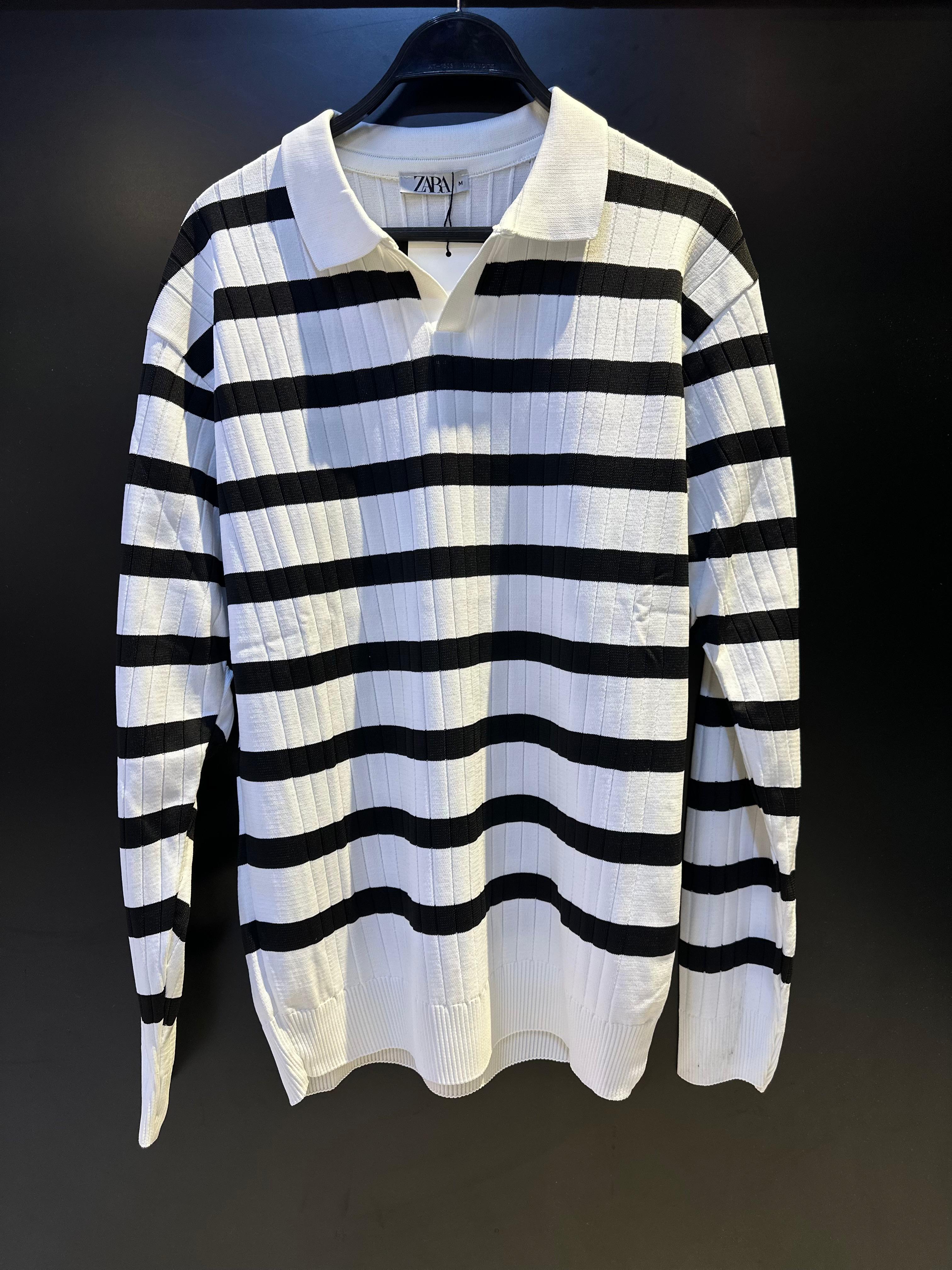 Men's Ribbed Knit Long-Sleeve Polo Sweater