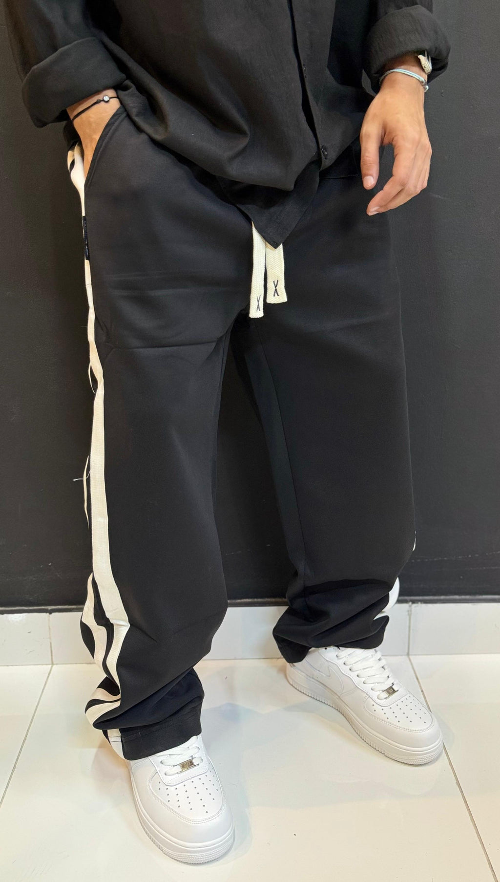 Berlin Oversized Black Side-Stripe Sweatpants