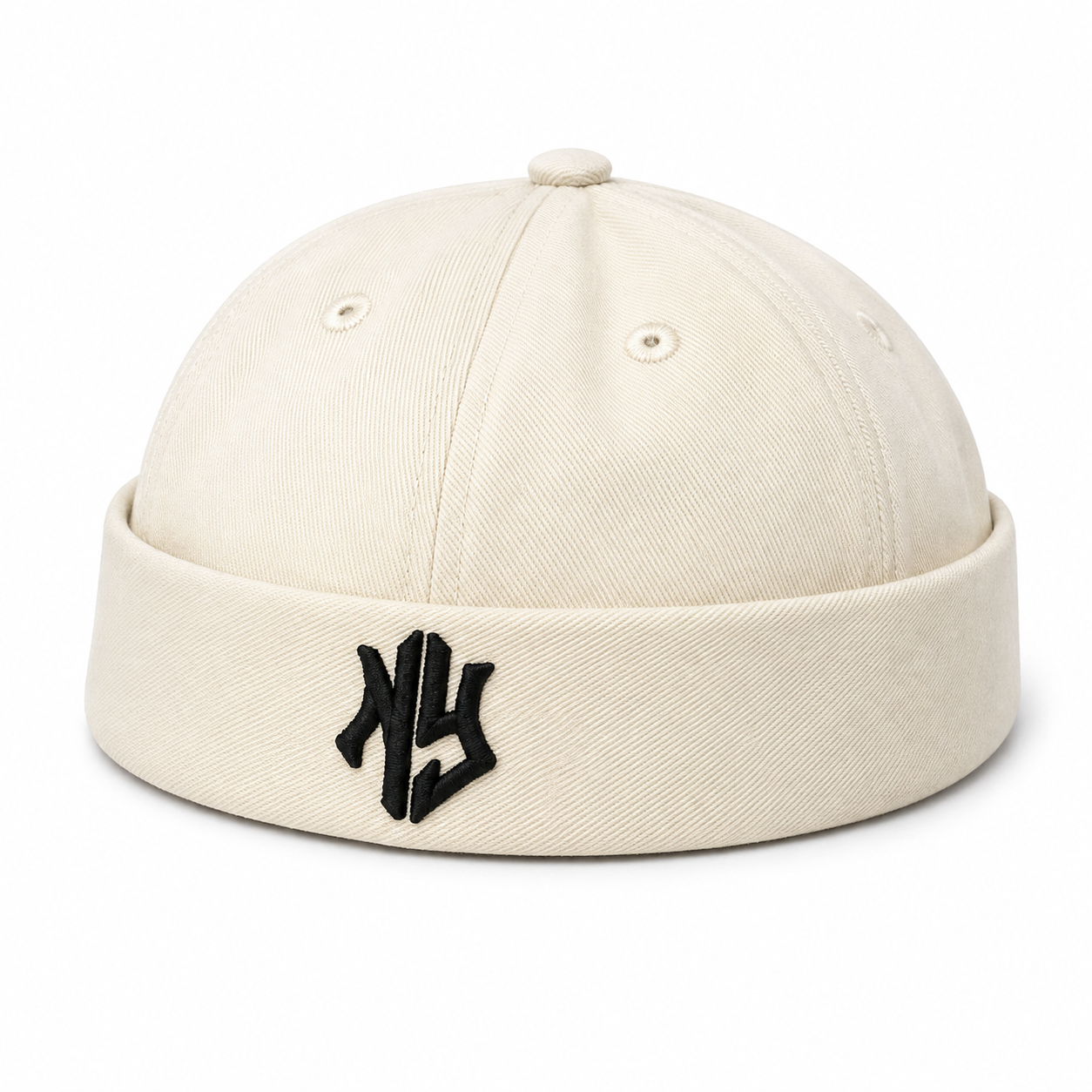 Cream NY Embroidered Docker Cap – Black Logo