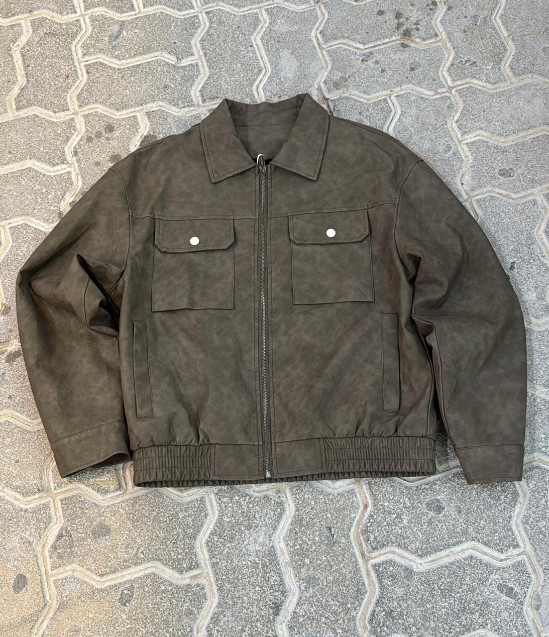 Men's Distressed Faux Suede Blouson Jacket in Earth Tone