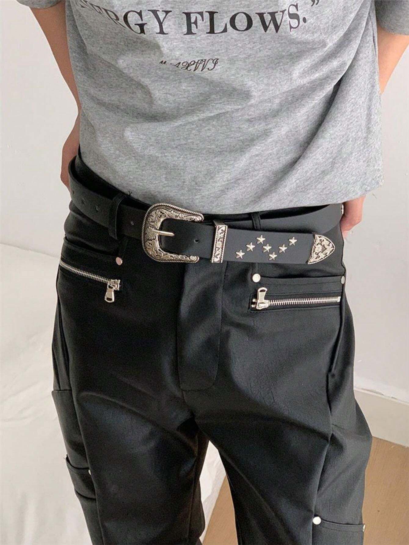 Men's Y2K Retro Western Style Star & Rivet Studded Waist Belt For Jeans