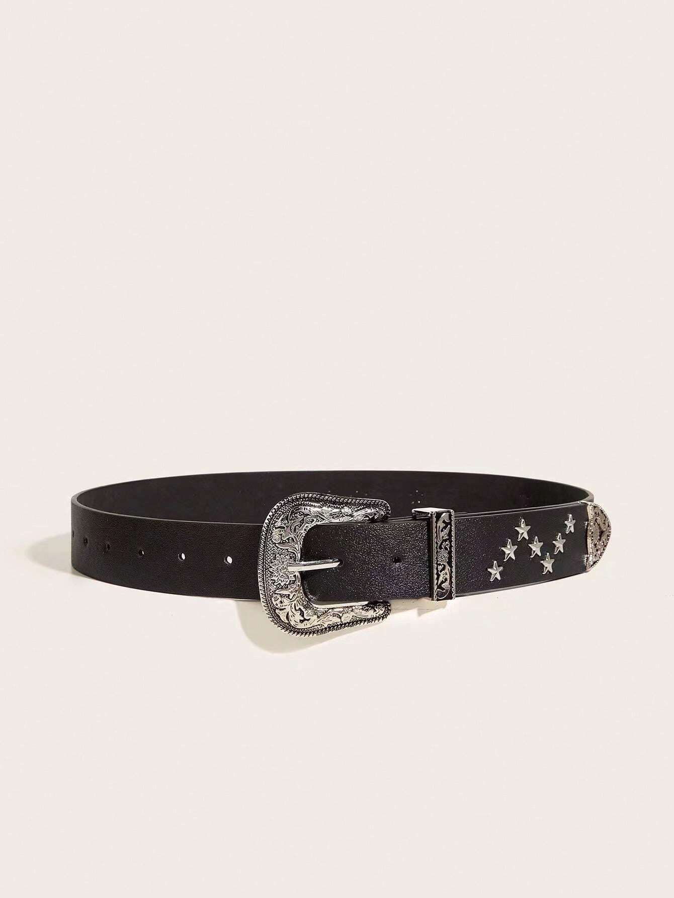 Men's Y2K Retro Western Style Star & Rivet Studded Waist Belt For Jeans