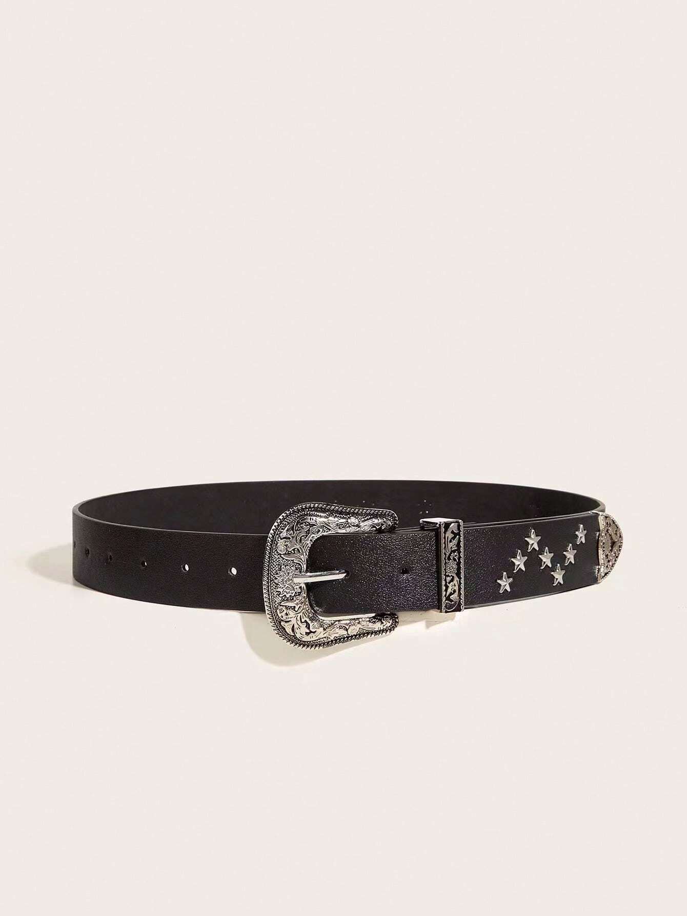 Men's Y2K Retro Western Style Star & Rivet Studded Waist Belt For Jeans
